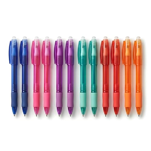 VILMA Erasable Gel Pens with Caps, 0.7mm Medium Point Fine Tip, Corlored Gel Ink Pens Erasable,6 Assorted Vibrant Colors for Note Taking, Planner, and Office Supplies, 12 Pack