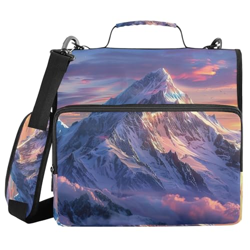 Mountains Zipper Binder with Shoulder Strap & Handle for Easy Carry, 1.5 Inch 3-Ring Binder for School, Expansion Panel and Expanding File