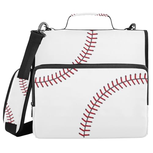 Ball Lace Baseball Binder Bag 3 Ring Zipper with Handle Shoulder Strap | for School Work Office Organizer Storage Case - color: Baseball