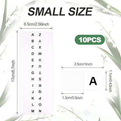 A-Z 26 White Letters Tabs Sticky Alphabet Tabs, 260 Pcs Self Adhesive Page Tabs Alphabetical Tabs Indexes for Books, Dictionary, Notes, File (10 Sheets) - color: White