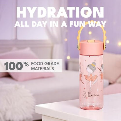 Elemental Water Bottles for Kids - Splash Kids Water Bottle for School with Pop-it Handle - BPA Free Tritan Plastic Water Bottle with Straw Leak Proof when Spout is Closed - Ballerina - 18oz - color: Ballerina