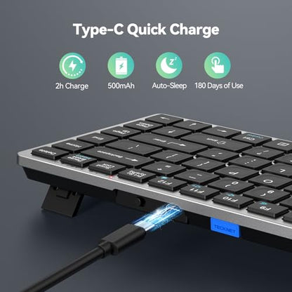 TECKNET Bluetooth Keyboard Rechargeable, 4-Device (2.4G+3BT) Wireless Keyboard, Small Ultra-Slim Keyboard, 14 Hotkeys Computer Keyboard for PC/Laptop/Tablet/iPad, Sliver-Black - color: Sliver-black