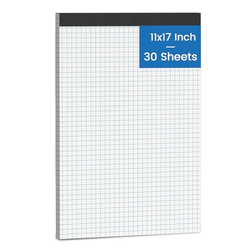 11x17 Graph Paper Pad, 4x4 Quad Ruled, 30 Sheets Large Graphing Paper 11'' x 17'' Engineering Paper, Blueprint Quadrille Grid Paper Blue Lines for Drawings, Drafting, Engineering Drawing, and Planning - style: 1 Pack - 11 x 17 IN - 30 Sheets - White