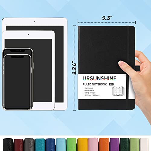 Ruled Notebook/Journal - Classic Lined Journal/Notebook, 5.3" x 8.26", Hardcover with Thick Paper, Banded + Pen Holder +Inner Pocket - Black - color: Black, size: Ruled