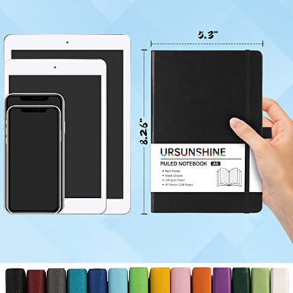 Ruled Notebook/Journal - Classic Lined Journal/Notebook, 5.3" x 8.26", Hardcover with Thick Paper, Banded + Pen Holder +Inner Pocket - Black - color: Black, size: Ruled