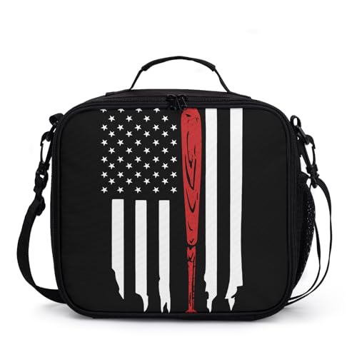 Miaoquhe Baseball American Flag Insulated Lunch Bag for Boys Girls Reusable Cooler Lunch Box Baseball Lunch Tote for Women Men Sports Lunch Box Portable USA Flag Bags for School Picnic Travel - color: American Flag-Baseball, size: 10.5x9.5x4 inch