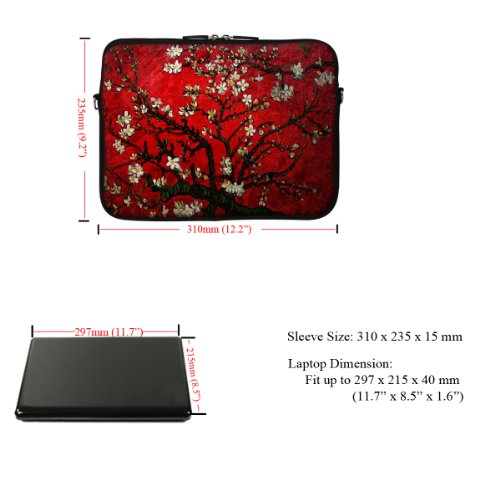 Meffort Inc 12 Inch Neoprene Laptop Sleeve Bag - Water Resistant, Hidden Handle, Adjustable Shoulder Strap, Dual Zipper, Fits Up to 11.6” - 12" Laptops - Cherry Blossom - color: Vincent van Gogh Cherry Blossoming