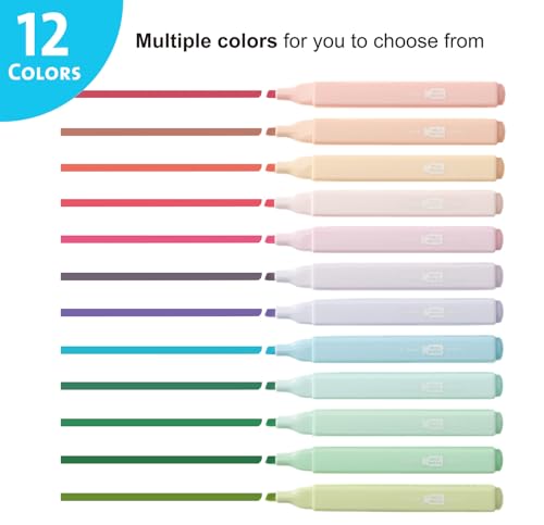 Pastel Highlighters Set, 12 Soft Pastel Colors – No Bleed, Quick-Dry Chisel Tip Highlighter Pens for Bible, Journals, Planners, Notes & Books