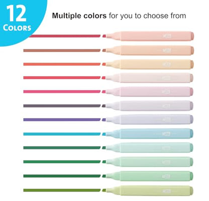 Pastel Highlighters Set, 12 Soft Pastel Colors – No Bleed, Quick-Dry Chisel Tip Highlighter Pens for Bible, Journals, Planners, Notes & Books