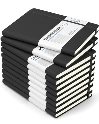 Dynta Hardcover Journal Notebooks, 10 Packs A5 Lined Journals Bulk for Writing 200 Pages/100Sheets, 8.4 x 5.8 inch, Classic Ruled Notebook for Work/Travel/College/Note Taking(Black) - color: Black