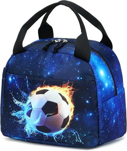 CAMTOP Boys Lunch Box Kids Insulated Lunch Bag Kids Cute Lunchbox for Boys Loncheras Para Niños - color: Soccer Blue