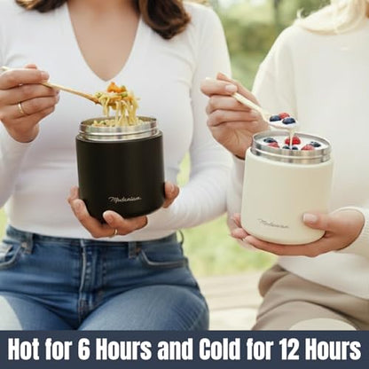 Modaniam Stainless Steel Insulated Food Jar Set of 2 (16oz + 12oz), Wide Mouth, Soup Thermo for Hot Food, Lunch Container, Insulated Soup Bowl, Hot and Cold Insulated Lunch Box For Adults, Black - color: Black Beauty