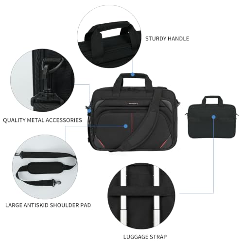 KROSER 15.6 Inch Laptop Briefcase Computer Bag, Messenger Shoulder Bag | Water Repellent Polyester, Detachable Shoulder Strap, Luggage Strap Design for Business, College, Men & Women-Black-Red - color: Black/Red, size: 15.6 INCH