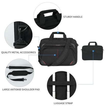 KROSER 15.6 Inch Laptop Briefcase Computer Bag, Messenger Shoulder Bag | Water Repellent Polyester, Detachable Shoulder Strap, Luggage Strap Design for Business, College, Men & Women-Black-Red - color: Black/Red, size: 15.6 INCH