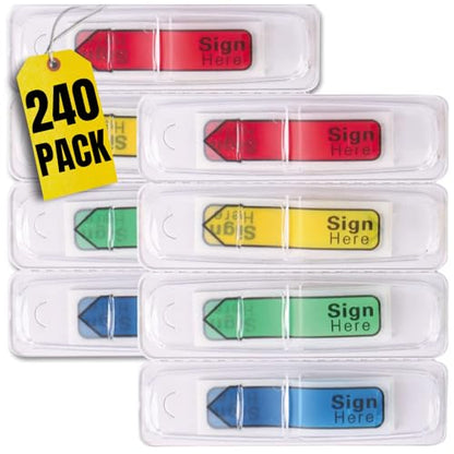 1InTheOffice Sign Here Flags, Assorted Colors, 0.56", 240 Pack