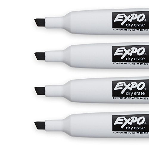 Expo Magnetic Dry Erase Markers with Eraser, Chisel Tip, Black, 4 Count
