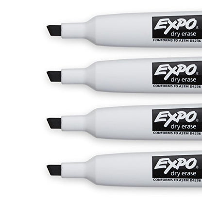 Expo Magnetic Dry Erase Markers with Eraser, Chisel Tip, Black, 4 Count