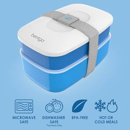 Bentgo Classic - Adult Bento Box, Stackable 3-Compartment Lunch Box with Removable Utensil Set and Sealing Strap, BPA-Free, Food Container Ideal for Meal Prep, Work, and On the Go (Blue) - color: Blue