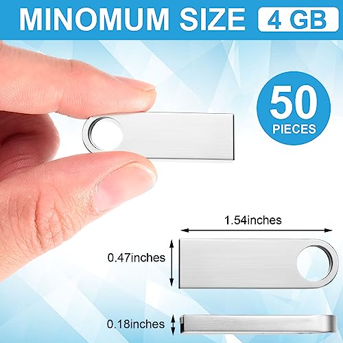 Fabbay 50 Packs 2.0 Flash USB Drives Bulk Waterproof Flash Thumb Drives Memory Pen Stick Small Mini Zinc Alloy Design for PC Computer Laptop Office School Data Storage Silver(4 Gb) - color: 4 Gb