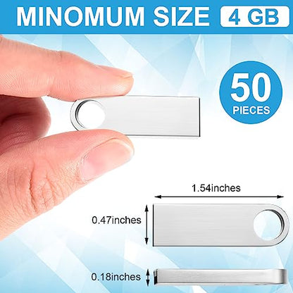 Fabbay 50 Packs 2.0 Flash USB Drives Bulk Waterproof Flash Thumb Drives Memory Pen Stick Small Mini Zinc Alloy Design for PC Computer Laptop Office School Data Storage Silver(4 Gb) - color: 4 Gb