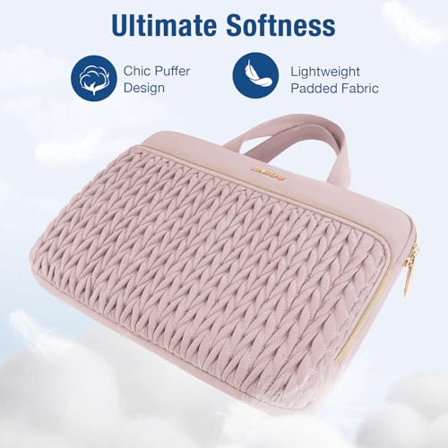 MOSISO Laptop Case 14 inch, 14 inch Laptop Sleeve Compatible with HP Lenovo Dell ASUS Acer, HP Stream, Dell Latitude, Lenovo IdeaPad, Wheat Ear Quilted Carrying Bag with Handle&Pocket, Pink - color: Pink, size: 14 inch