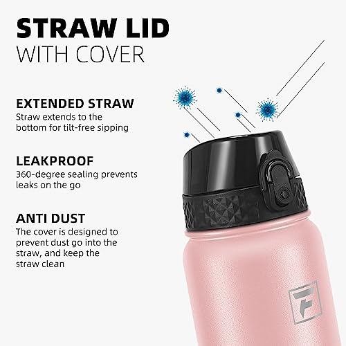 Fanhaw 20 Oz Kids Insulated Stainless Steel Water Bottle with Straw Lid, Leakproof & Anti-Dust Everyday Use Bottle for School, Women & Men, Back to School Essentials (Pink) - color: Pink, style: 20 Ounces
