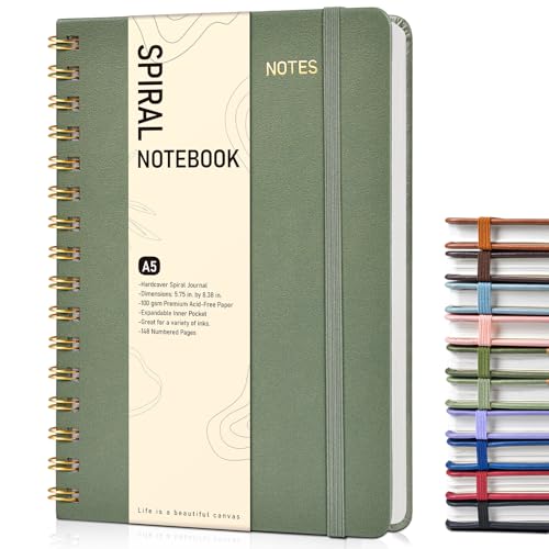 Dotted Spiral Journal Notebook, A5 Hardcover Spiral Journals for Women Men, 100 GSM Dot Grid Paper Notebooks, 150 Pages Spiral Bullet Dotted Notebook for Writing Note Taking 5.75" x 8.38", Sage Green - color: Sage Green, size: Dotted