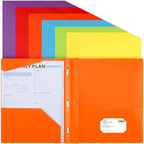 Yeaqee 48 Packs Plastic Folders with Prongs and Pocket Heavy Duty Plastic Folder with Business Card Slot Prong Folders with 3 Prong Fasteners for Schoolwork and Office, Letter Size (Bright Colors) - color: Bright Colors
