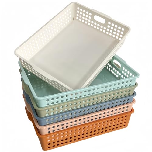 RAUVOLFIA 6 Pack Plastic Turn in Paper Trays for Classroom, Colorful Storage Bin Basket Organizers for School Supplies, Classroom Organization and Storage Tray Holds 4A Paper (Boho) - color: Boho