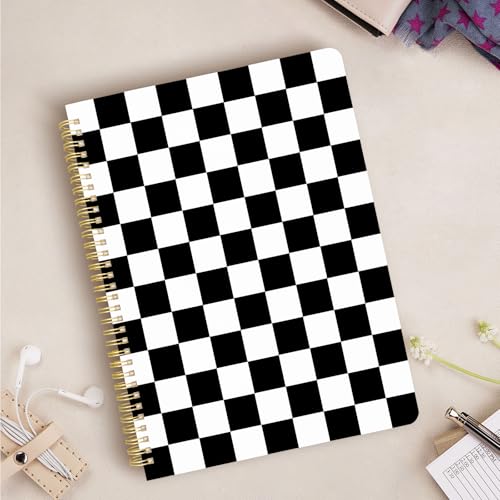 Cute Spiral Notebook journal A4 Aesthetic Pretty Design for Women Girls Kawaii with Pocket, 8.5 x 11 inch, Graph, Black Plaid - color: Black Plaid, style: Graph