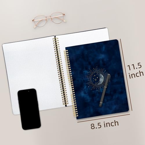 Cute Spiral Notebook journal A4 Aesthetic Pretty Design for Women Girls Kawaii with Pocket, 8.5 x 11 inch, Graph, Blue Moon - color: Blue Moon, style: Graph