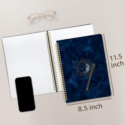 Cute Spiral Notebook journal A4 Aesthetic Pretty Design for Women Girls Kawaii with Pocket, 8.5 x 11 inch, Graph, Blue Moon - color: Blue Moon, style: Graph