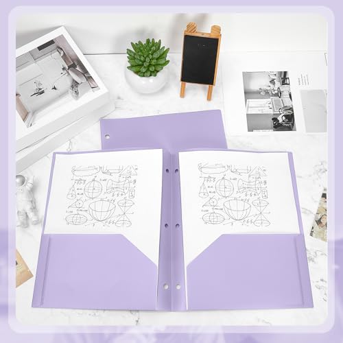 Yeaqee 50 Pcs Plastic Folders with Pockets Bulk 3 Hole Punched 2 Pocket File Folders for 3 Ring Binder Divider Folder for Notebooks, Durable Poly for Office Home (Light Purple) - color: Light Purple