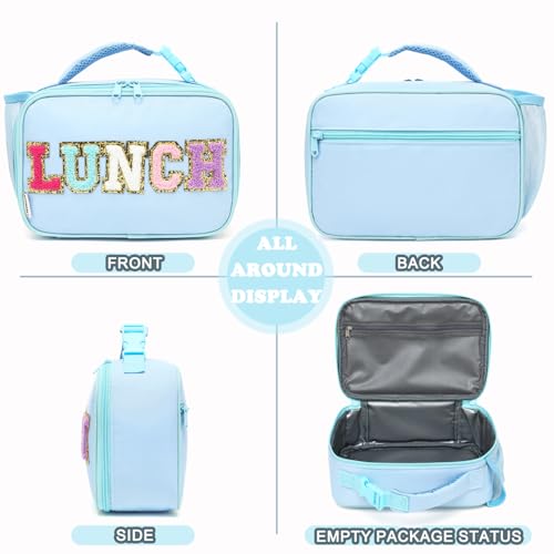 FlowFly Kids Lunch Bag, Durable Insulated School Lunch Box with Bottle Holder, Water-resistant Thermal Small Lunch Cooler Tote for Teen Boys & Girls,BlueWithLetter - color: BlueWithLetter