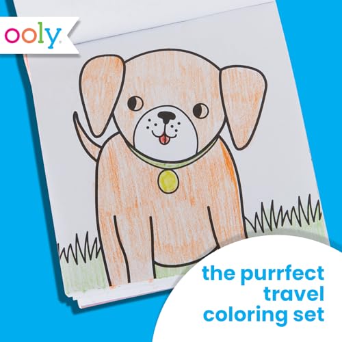 Ooly Kids Travel Activity Kit – 9 Jumbo Crayons & 48 Coloring Pages, Car Crafts for Kids, Mess-Free Road Trip Art Set, Airplane Activities – Pet Pals - color: Pet Pals