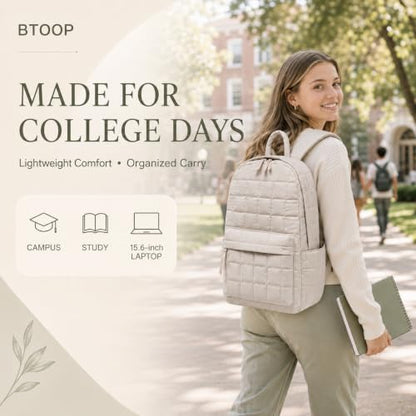 BTOOP School Backpack for Teens Large Cute Bookbag Lightweight 15.6 inch Laptop Bag for Girls Women Casual High School College - color: Beige-gray