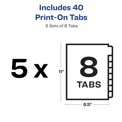 Avery Unpunched Print-On Dividers, White, 8 Tabs, 5 Sets (11553)