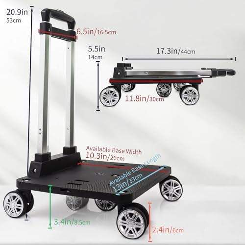 Foldable Black Aluminum Backpack Cart with 5 Swivel Wheels, Large Base, Ideal for Large Backpacks, Pet Carriers, Laptop Bags - size: 5 Wheels with Larger Base