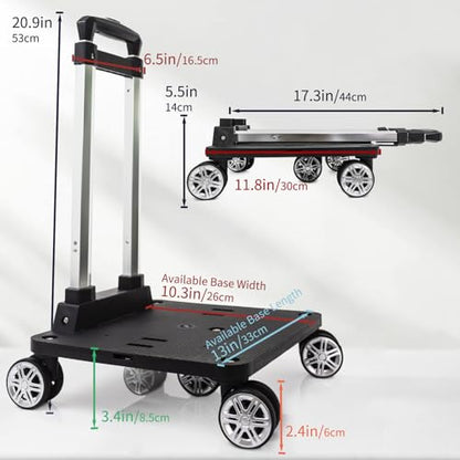 Foldable Black Aluminum Backpack Cart with 5 Swivel Wheels, Large Base, Ideal for Large Backpacks, Pet Carriers, Laptop Bags - size: 5 Wheels with Larger Base