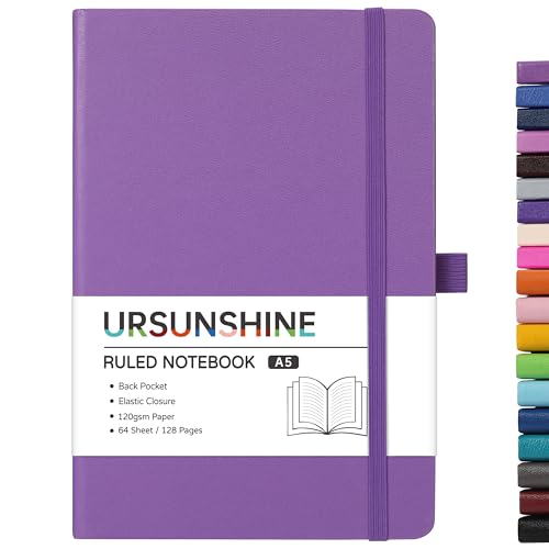 Ruled Notebook/Journal - Classic Lined Journal/Notebook, 5.3'' x 8.26'', Hardcover with Thick Paper, Banded + Pen Holder +Inner Pocket - Lavender - color: Lavender, size: Ruled