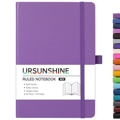 Ruled Notebook/Journal - Classic Lined Journal/Notebook, 5.3'' x 8.26'', Hardcover with Thick Paper, Banded + Pen Holder +Inner Pocket - Lavender - color: Lavender, size: Ruled