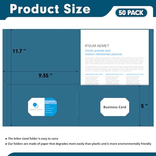 Two Pocket Folders, PANDRI 50 Pack 2 Pocket Folders, Letter Size Paper File Folder for School Office Home Business, DarkBlue - color: Darkblue