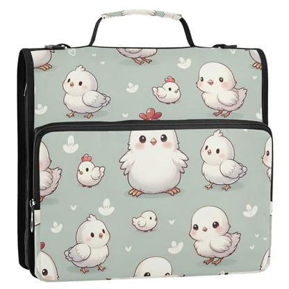 Cute Animal Chicken Farm Zipper Binder Bag 3 Ring Binder with Shoulder Strap Zip Up 500 Sheets Capacity Multi Pockets for School Office Supplies - color: Multi2284, size: Fit 500 Sheets