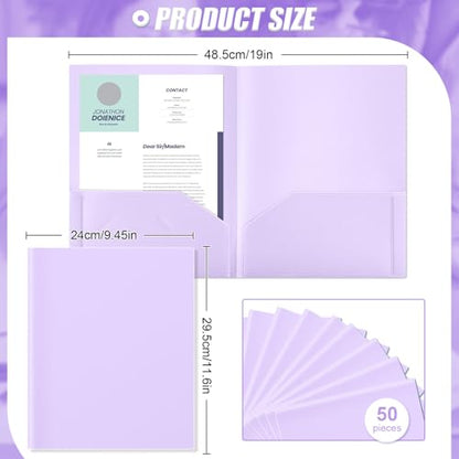 Gueevin 50 Pcs Plastic Folders with Two Pockets, Back to School Two Pocket Folder Fit Letter Size, Heavy Duty School Business Card Holder for Home Office Teachers(Light Purple) - color: Light Purple