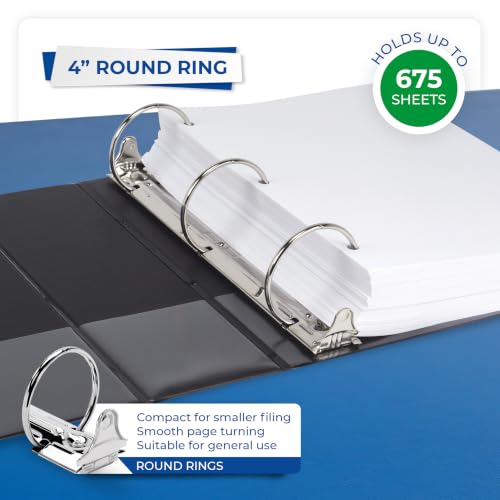 Samsill 4 Inch 3 Ring Binders, Economy Round Ring, Clear View Cover, 675 Sheet Capacity - for School, Home, Office - Black, 4 Pack - size: 4-Pack, style: 4 Inch