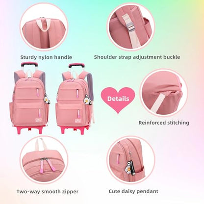 Rolling Backpack,Backpack with Wheels,Kids Roller Backpack for Girls Boys Travel Bag on Wheels Kids Trolley School Bag,Purple - color: A-purple Two Wheels, size: Two Wheels