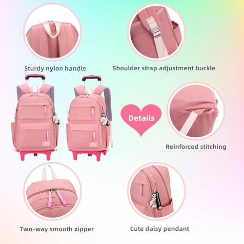 Rolling Backpack,Backpack with Wheels,Kids Roller Backpack for Girls Boys Travel Bag on Wheels Kids Trolley School Bag,Black - color: A-black Two Wheels, size: Two Wheels