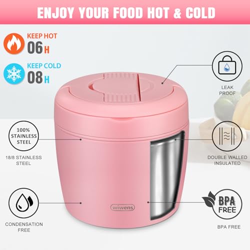 wiwens Thermo Food Jar for Hot Food Adults 32OZ Soup Thermo Lunch Containers Wide Mouth Vacuum Insulated Stainless Steel Leakproof Bento Box with Spoon (Pink2) - color: Pink2