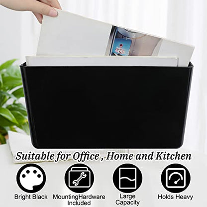 Colarr 8 Pcs Wall File Holder Organizer Plastic Wall Mount Mail Organizer with Screws Single Pocket Hanging Folder Paper Magazine Holder for Walls Office Home Classroom(Black) - color: Black