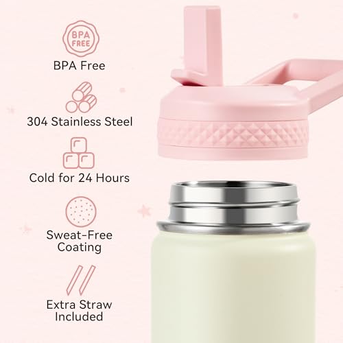 Fijinhom 12 oz Kids Water Bottle, Toddler Water Bottle with Straw, Boys&Girls Bottle for School, 304 Stainless Steel Vacuum Insulated Bottle for Kids, BPA-Free, Leak-Proof, Milky White - color: Milky White
